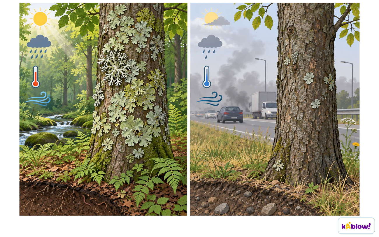 Abiotic factors affect where lichens grow