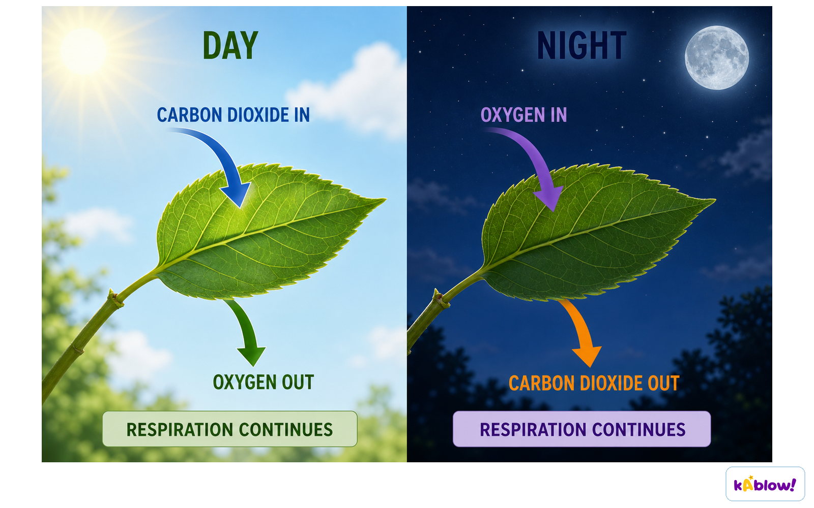 Gas exchange in plants, day and night