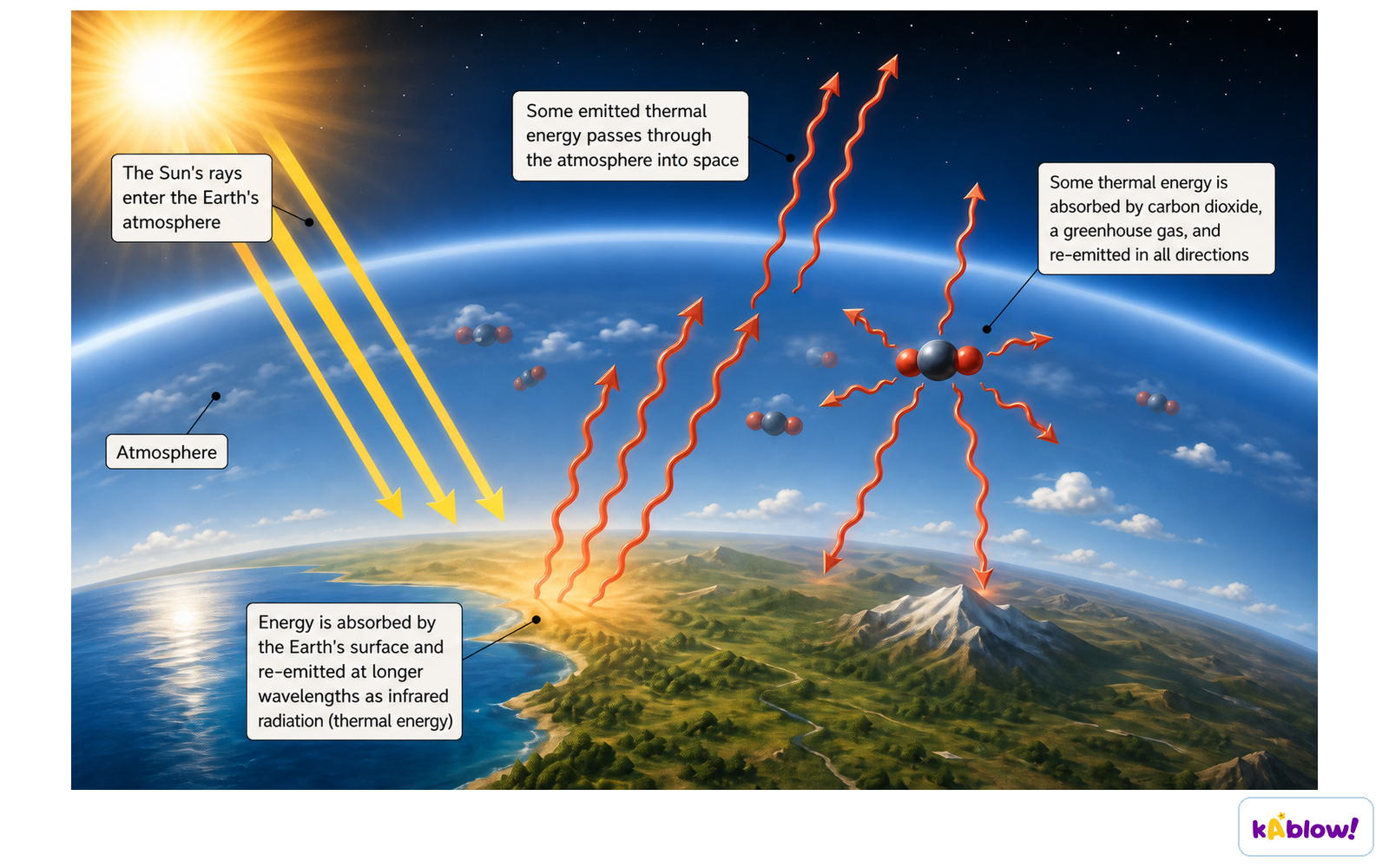 Diagram showing how the greenhouse effect occurs