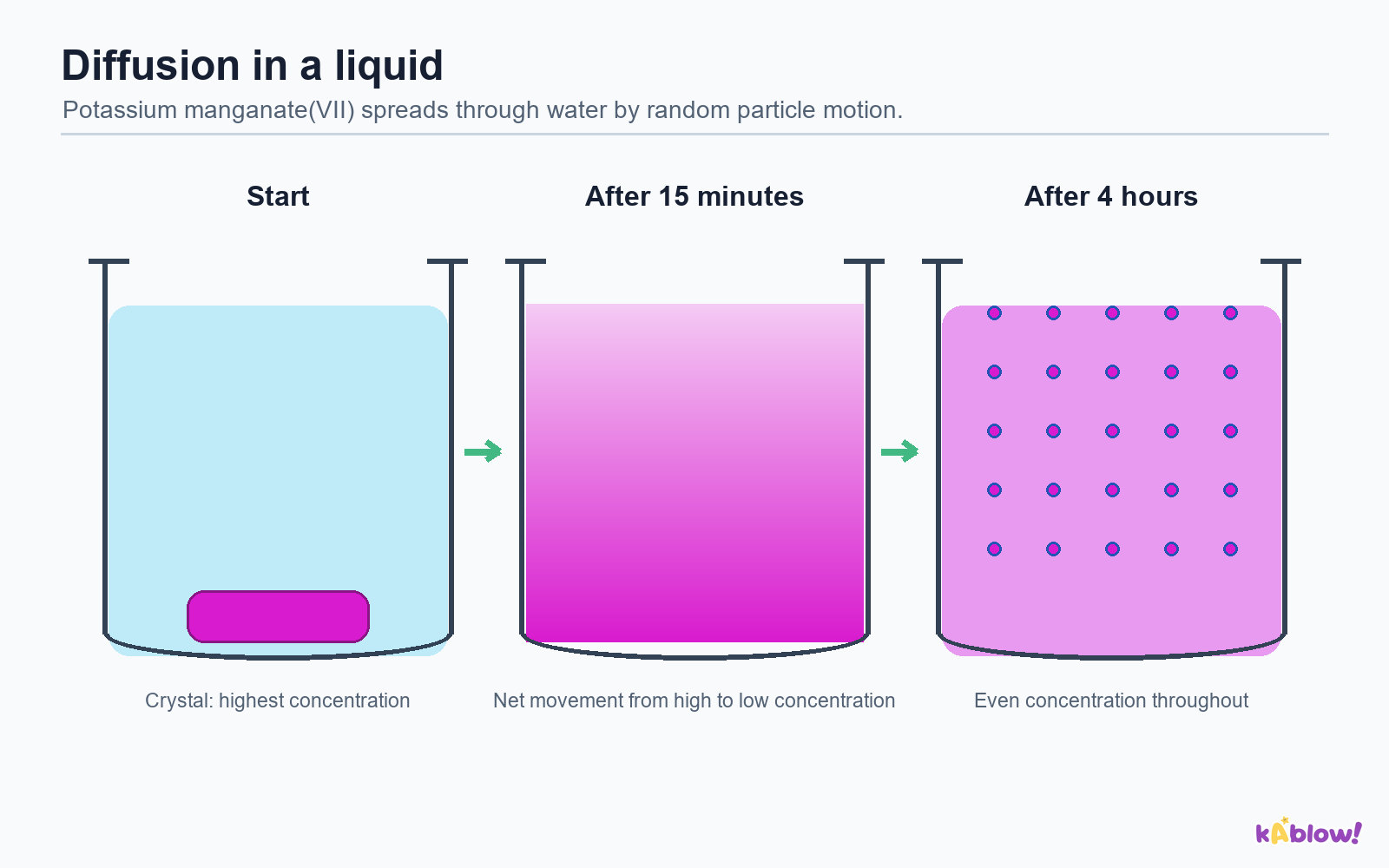 Diffusion of potassium manganate(VII) in water
