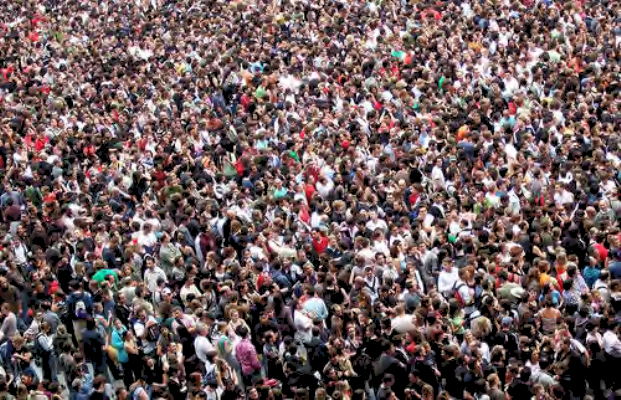 A dense crowd of people