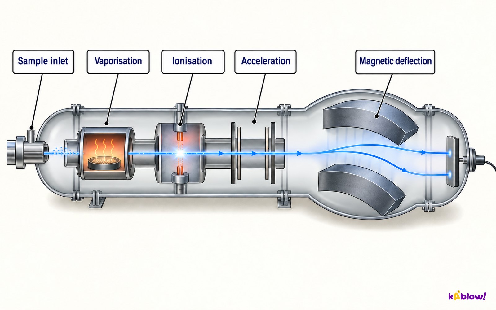 Stages in a mass spectrometer