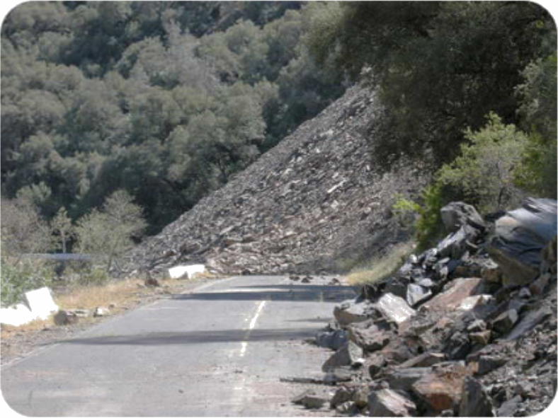 A landslide covering a road