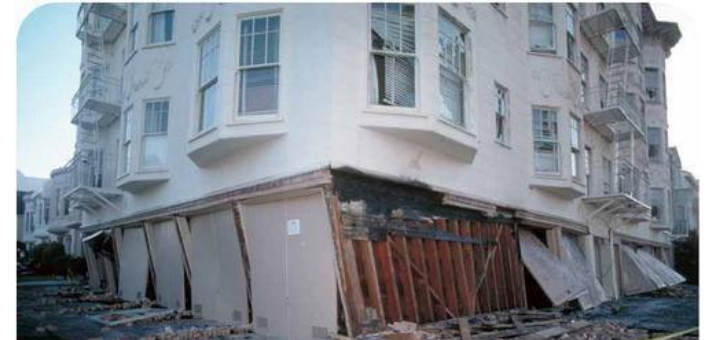 A building damaged by an earthquake, illustrating the need for engineering solutions for stability.