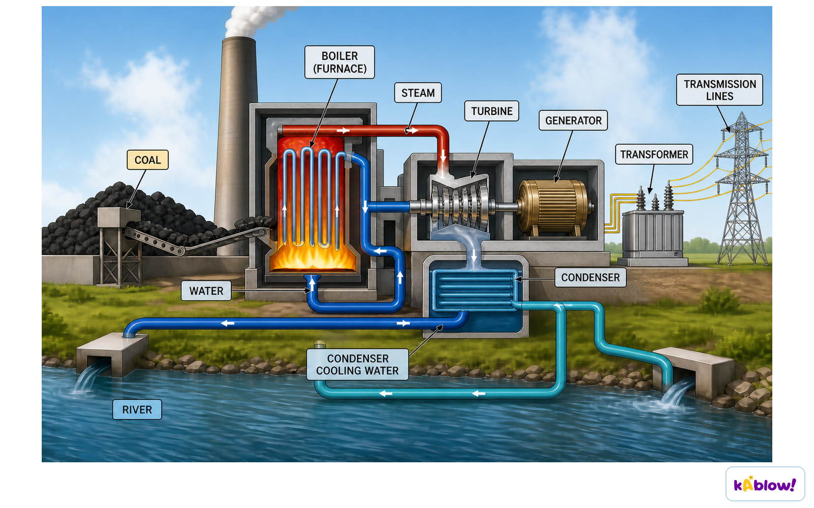 Electricity generation in a coal-fired power station