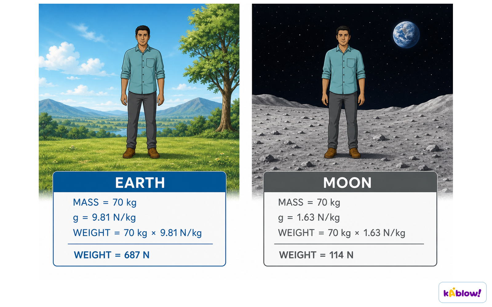 Mass and Weight on Earth and the Moon
