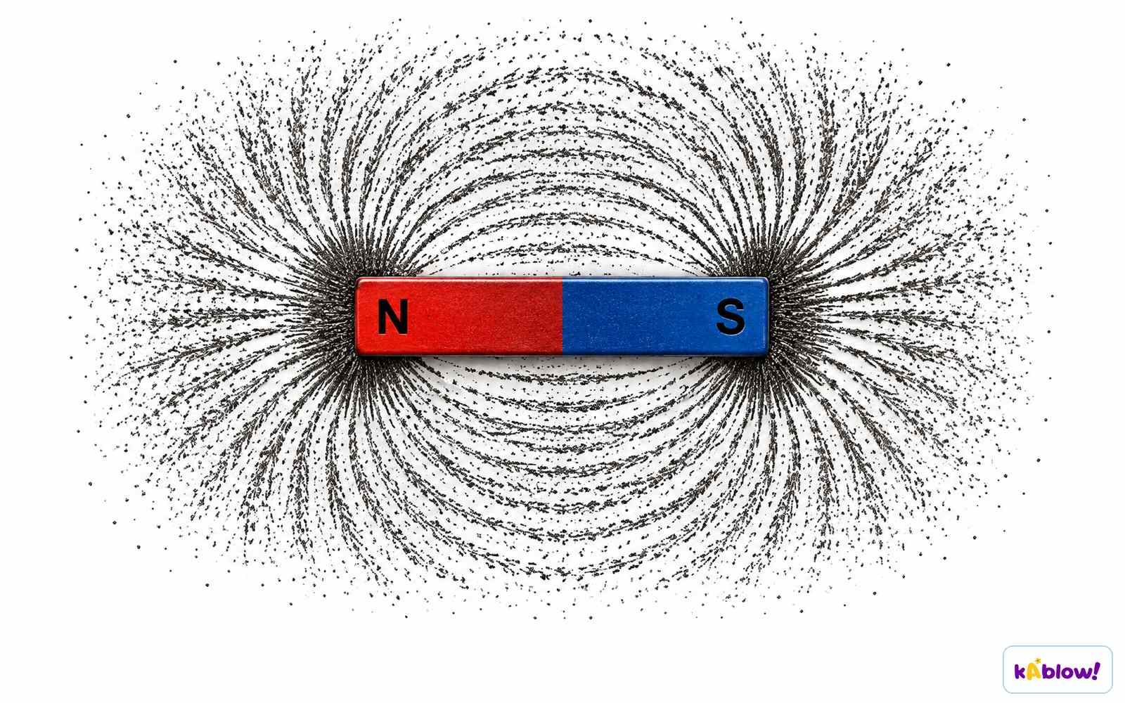 Iron filings pattern around a bar magnet.