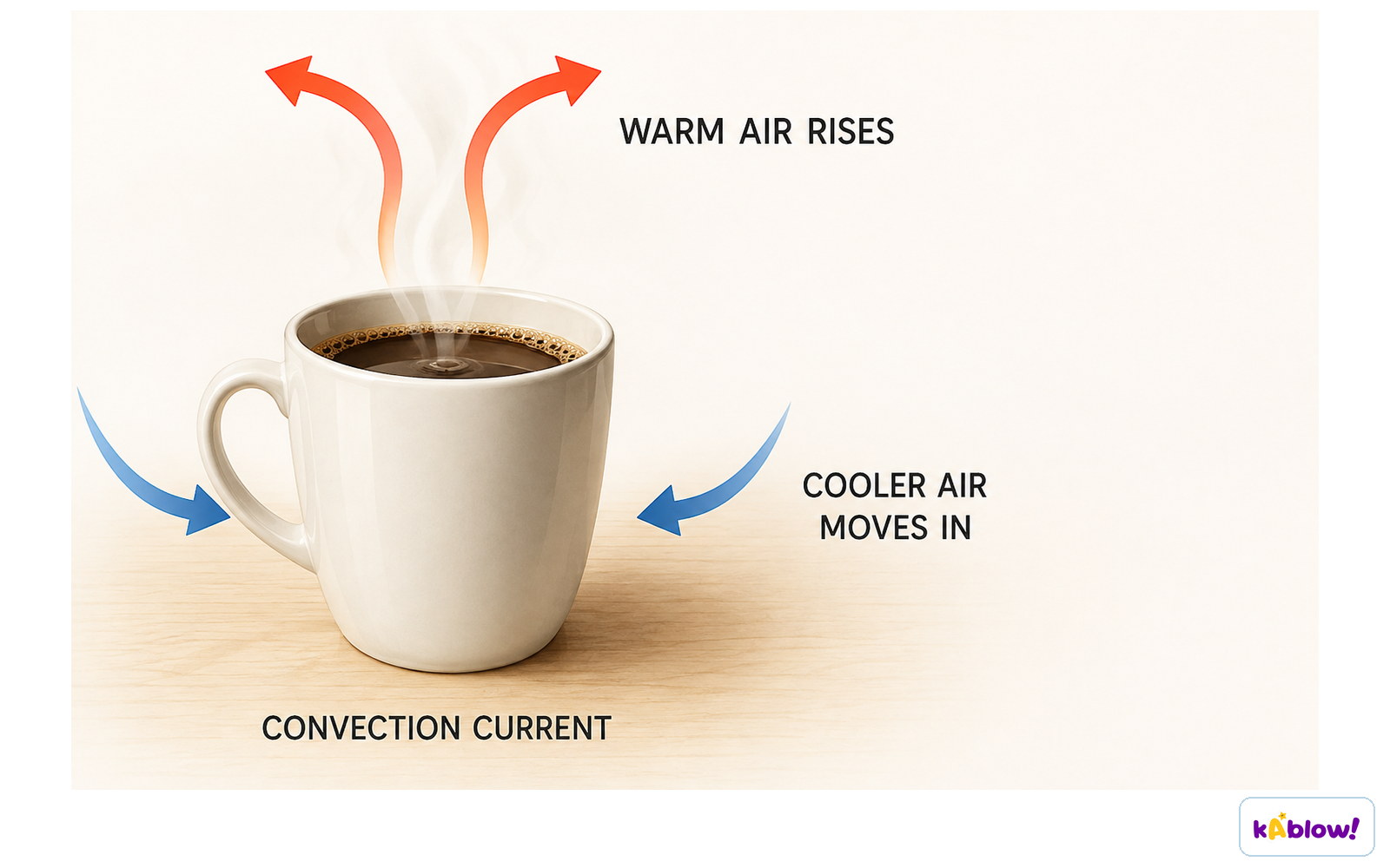 Thermal energy is transferred from hot coffee by convection