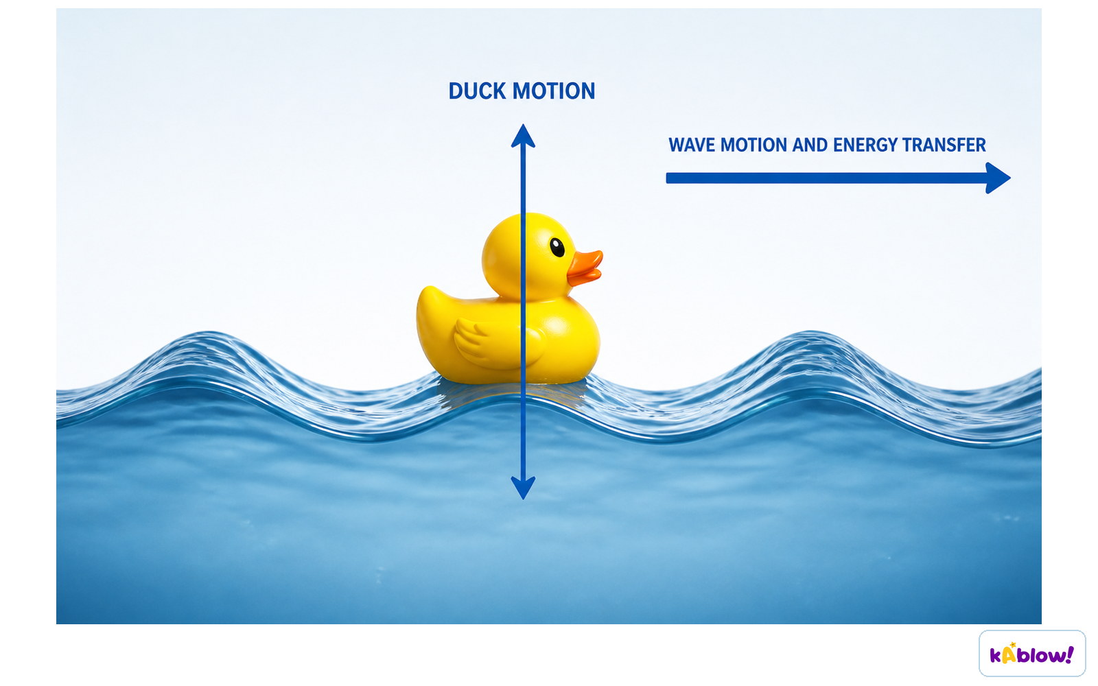 A toy duck bobbing up and down on water as waves pass underneath, illustrating that waves transfer energy, not matter.